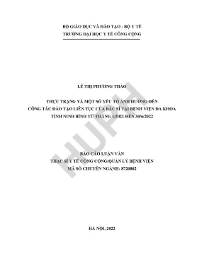 Luận văn thực trạng và một số yếu tố ảnh hưởng đến đào tạo liên tục của bác sĩ tại bệnh viện đa khoa tỉnh ninh bình từ tháng 1 2021 đến 30 6 2022