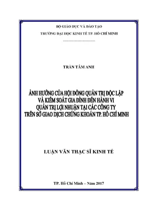 Luận văn thạc sĩ kinh tế ảnh hưởng của hội đồng quản trị độc lập và kiểm soát gia đình đến hành vi quản trị lợi nhuận tại các công ty trên sở giao dịch chứng khoán tp hồ chí minh