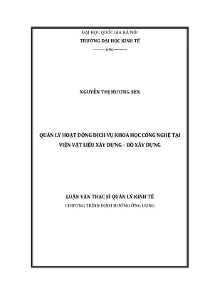 Luận văn thạc sĩ quản lý kinh tế quản lý hoạt động dịch vụ khoa học công nghệ tại viện vật liệu xây dựng