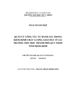 Luận văn thạc sĩ quản lý công tác tự đánh giá trong kiểm định chất lượng giáo dục ở các trường tiểu học thành phố quy nhơn tỉnh bình định