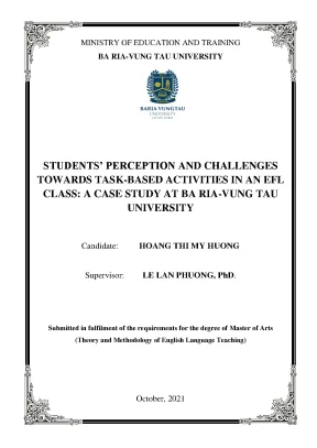 Luận văn thạc sĩ students perception and challenges towards task based activities in an efl class a case study at ba ria vung tau university