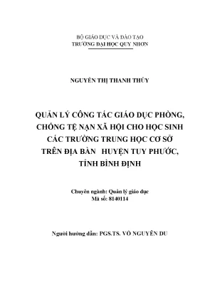 Luận văn thạc sĩ quản lý công tác giáo dục phòng chống tệ nạn xã hội cho học sinh tại các trường trung học cơ sở trên địa bàn huyện tuy phước tỉnh bình định