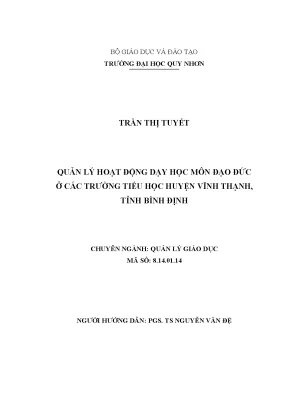 Luận văn thạc sĩ quản lý hoạt động dạy học môn đạo đức ở các trường tiểu học huyện vĩnh thạnh tỉnh bình định