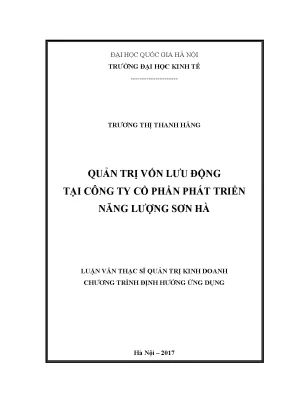 Luận văn thạc sĩ quản trị kinh doanh quản trị vốn lưu động tại công ty cổ phần phát triển năng lượng sơn hà