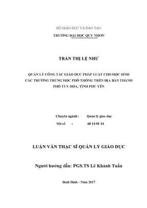 Luận văn thạc sĩ quản lý công tác giáo dục pháp luật cho học sinh các trường trung học phổ thông trên địa bàn thành phố tuy hòa tỉnh phú yên
