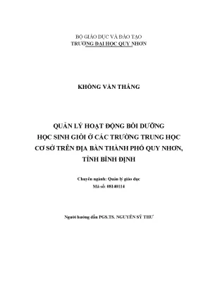 Luận văn thạc sĩ quản lý hoạt động bồi dưỡng học sinh giỏi ở các trường trung học cơ sở trên địa bàn thành phố quy nhơn tỉnh bình định