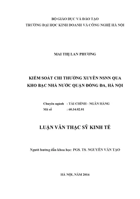 Luận văn thạc sĩ kinh tế kiểm soát chi thường xuyên nsnn qua kho bạc nhà nước quận đống đa hà nội