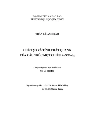 Luận văn thạc sĩ chế tạo và tính chất quang của cấu trúc một chiều zns mos2