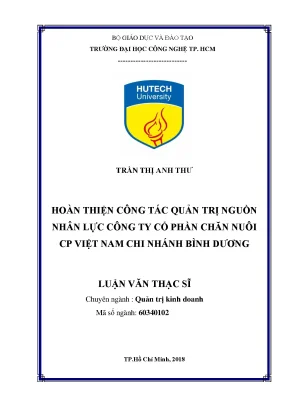 Luận văn thạc sĩ quản trị kinh doanh hoàn thiện công tác quản trị nguồn nhân lực công ty cổ phần chăn nuôi cp việt nam chi nhánh bình dương