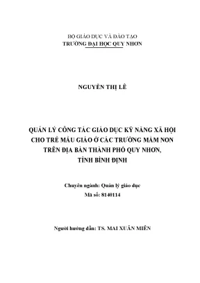 Luận văn thạc sĩ quản lý công tác giáo dục kỹ năng xã hội cho trẻ mẫu giáo ở các trường mầm non trên địa bàn thành phố quy nhơn tỉnh bình định