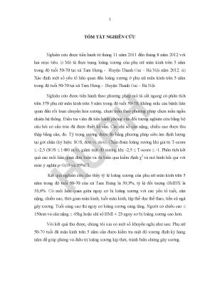 Luận văn thực trạng loãng xương và một số yếu tố liên quan ở phụ nữ mãn kinh sau 5 năm trong độ tuổi 50 70 tại xã tam hưng huyện thanh oai hà nội năm 2012
