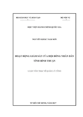 Luận văn thạc sĩ quản lý công hoạt động giám sát của hội đồng nhân dân tỉnh bình thuận