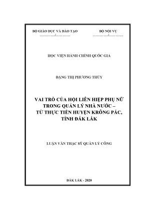 Luận văn thạc sĩ quản lý công vai trò của hội liên hiệp phụ nữ trong quản lý nhà nước từ thực tiễn huyện krông pắc tỉnh đắk lắk