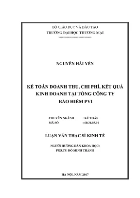 Luận văn thạc sĩ kinh tế kế toán doanh thu chi phí và kết quả kinh doanh tại tổng công ty bảo hiểm pvi