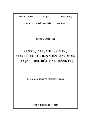 Luận văn thạc sĩ quản lý công năng lực thực thi công vụ của chủ tịch ủy ban nhân dân cấp xã huyện hướng hóa tỉnh quảng trị