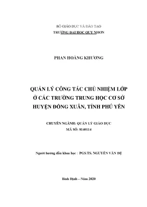 Luận văn thạc sĩ quản lý công tác chủ nhiệm lớp ở các trường trung học cơ sở huyện đồng xuân tỉnh phú yên