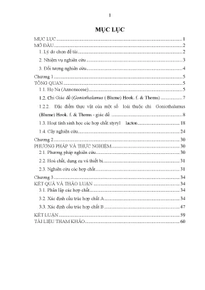 Luận văn thạc sĩ khoa học phân lập và xác định cấu trúc một số hợp chất từ lá cây giác đế miên goniothalamus tamirensis pierre ex gagn ở việt nam