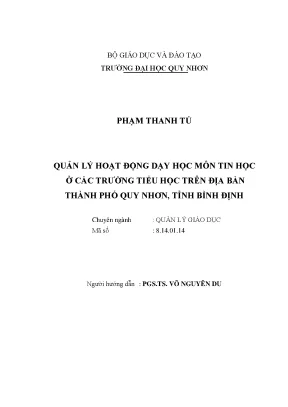 Luận văn thạc sĩ quản lý hoạt động dạy học môn tin học ở các trường tiểu học trên địa bàn thành phố quy nhơn tỉnh bình định