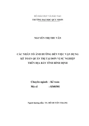 Luận văn thạc sĩ các nhân tố ảnh hưởng đến việc vận dụng kế toán quản trị tại các đơn vị sự nghiệp trên địa bàn tỉnh bình định