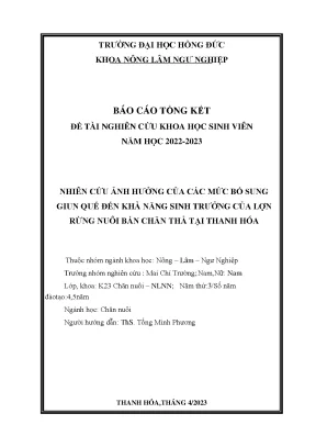 Luận văn nhiên cứu ảnh hưởng của các mức bổ sung giun quế đến khả năng sinh trưởng của lợn rừng nuôi bán chăn thả tại thanh hóa