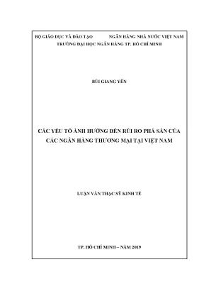 Luận văn thạc sĩ kinh tế các yếu tố ảnh hưởng đến rủi ro phá sản của các ngân hàng thương mại tại việt nam