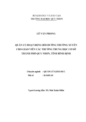 Luận văn thạc sĩ quản lý hoạt động bồi dưỡng thường xuyên cho giáo viên các trường trung học cơ sở thành phố quy nhơn tỉnh bình định