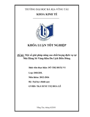 Luận văn tốt nghiệp một số giải pháp nâng cao chất lượng dịch vụ tại nhà hàng sò vàng khu du lịch biển đông