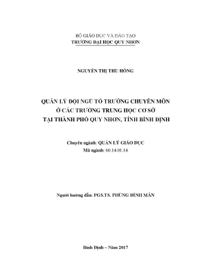 Luận văn thạc sĩ quản lý đội ngũ tổ trưởng chuyên môn ở các trường trung học cơ sở tại thành phố quy nhơn tỉnh bình định