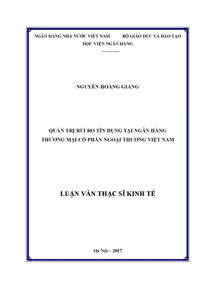 Quản trị rủi ro tín dụng tại ngân hàng thương mại cổ phần ngoại thương việt nam luận văn thạc sỹ kinh tế