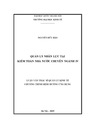 Luận văn thạc sĩ quản lý kinh tế quản lý nhân lực tại kiểm toán nhà nước chuyên ngành iv