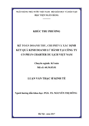 Kế toán doanh thu chi phí và xác định kết quả kinh doanh lữ hành tại công ty cổ phần charter du lịch việt nam luận văn thạc sỹ kinh tế