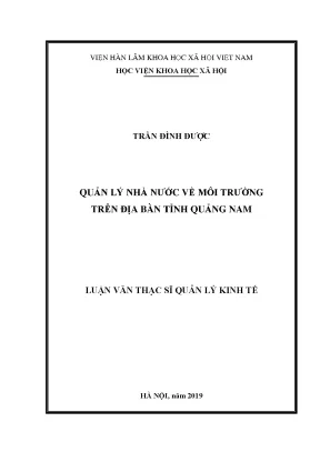 Luận văn thạc sĩ quản lý kinh tế quản lý nhà nước về môi trường trên địa bàn tỉnh quảng nam