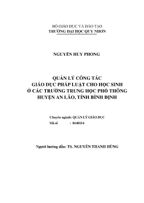 Luận văn thạc sĩ quản lý công tác giáo dục pháp luật cho học sinh ở các trường trung học phổ thông huyện an lão tỉnh bình định