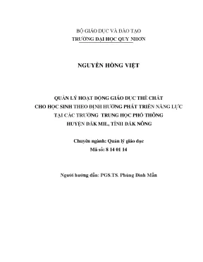 Luận văn thạc sĩ quản lý hoạt động giáo dục thể chất cho học sinh theo định hướng phát triển năng lực tại các trường trung học phổ thông huyện đăk mil tỉnh đăk nông