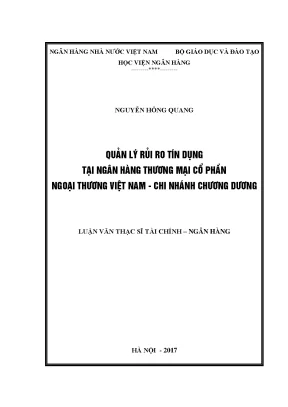 Quản lý rủi ro tín dụng tại ngân hàng thương mại cổ phần ngoại thương việt nam chi nhánh chương dương luận văn thạc sỹ kinh tế