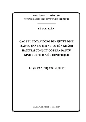 Luận văn thạc sĩ kinh tế các yếu tố tác động đến quyết định đầu tư căn hộ chung cư của khách hàng tại công ty cổ phần đầu tư kinh doanh địa ốc hưng thịnh
