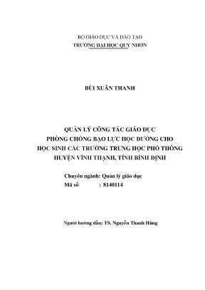 Luận văn thạc sĩ quản lý công tác giáo dục phòng chống bạo lực học đường cho học sinh các trường trung học phổ thông huyện vĩnh thạnh tỉnh bình định