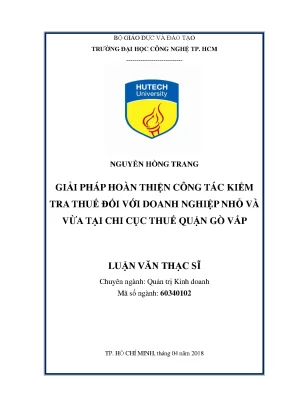 Luận văn thạc sĩ quản trị kinh doanh giải pháp hoàn thiện công tác kiểm tra thuế đối với doanh nghiệp nhỏ và vừa tại chi cục thuế quận gò vấp