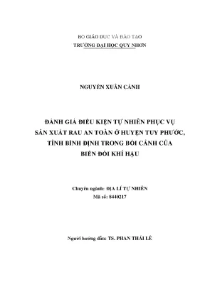 Luận văn thạc sĩ đáng giá điều kiện tự nhiên phục vụ sản xuất rau an toàn ở huyện tuy phước tỉnh bình định trong bối cảnh của biến đổi khí hậu