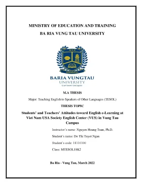 Luận văn thạc sĩ students and teachers attitudes toward english e learning at viet nam usa society english center vus in vung tau campus