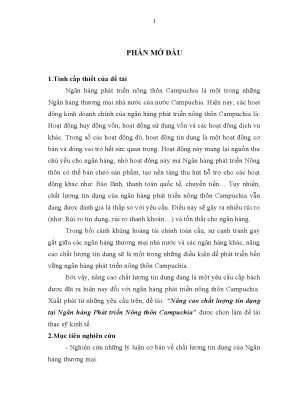 Luận văn thạc sĩ kinh tế nâng cao chất lượng tín dụng tại ngân hàng phát triển nông thôn campuchia