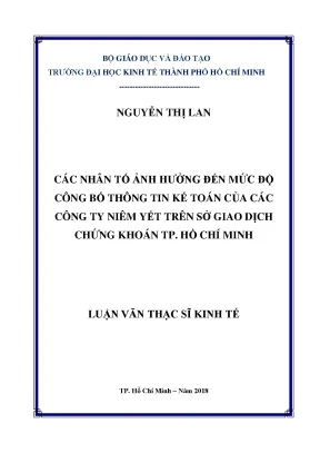 Luận văn thạc sĩ kinh tế các nhân tố ảnh hưởng đến mức độ công bố thông tin kế toán của các công ty niêm yết trên sở giao dịch chứng khoán tp hồ chí minh