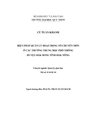 Luận văn thạc sĩ biện pháp quản lý hoạt dộng tổ chuyên môn ở các trường trung học phổ thông huyện đăk song tỉnh đăk nông
