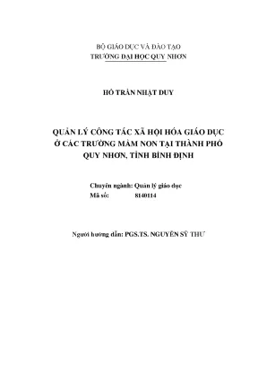 Luận văn thạc sĩ quản lý công tác xã hội hóa giáo dục ở các trường mầm non tại thành phố quy nhơn tỉnh bình định