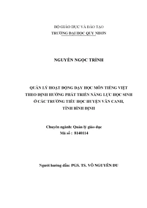 Luận văn thạc sĩ quản lý hoạt động dạy học môn tiếng việt theo định hướng phát triển năng lực học sinh ở các trường tiểu học huyện vân canh tỉnh bình định