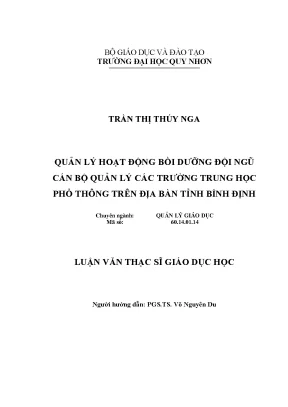 Luận văn thạc sĩ quản lý hoạt động bồi dưỡng đội ngũ cán bộ quản lý các trường trung học phổ thông trên địa bàn tỉnh bình định