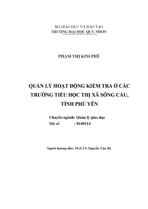 Luận văn thạc sĩ quản lý hoạt động kiểm tra ở các trường tiểu học thị xã sông cầu tỉnh phú yên