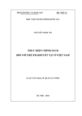 Luận văn thạc sĩ quản lý công thực hiện chính sách đối với trẻ em khuyết tật ở việt nam