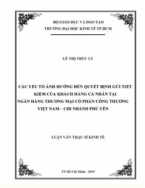 Luận văn thạc sĩ kinh tế các yếu tố ảnh hưởng đến quyết định gửi tiết kiệm của khách hàng cá nhân tại ngân hàng tmcp công thương chi nhánh phú yên