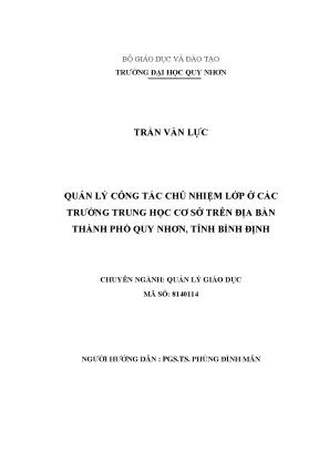 Luận văn thạc sĩ quản lý công tác chủ nhiệm lớp ở các trường trung học cơ sở trên địa bàn thành phố tỉnh bình định